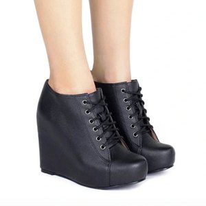 JEFFREY CAMPBELL 99 Ties Wedge Booties Black